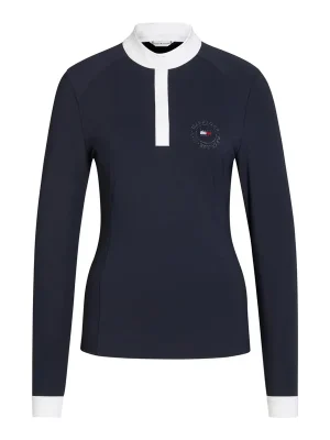 Begrenztes Angebot Tommy Hilfiger Equestrian Turniershirt Taylor Langarm Strass Damen - Desert Sky
