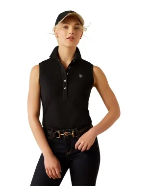 Ariat Poloshirt Prix 3.0 ärmellos Damen - schwarz - Black Neu