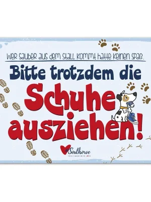 Billig Soulhorse “Schuhe ausziehen” Stallschild - Türkis