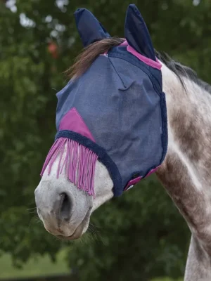 Zertifiziert Weatherbeeta Comfitec Deluxe Durable Mesh-Fliegenmaske mit Ohrenschutz & Fransen - Navy/Purple, Pony