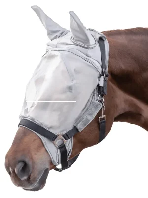 Zertifiziert Waldhausen Fliegenmaske Premium für Halfter mit Ohrenschutz - silbergrau, großes Warmblut