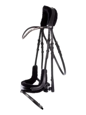 kavalkade lack trense ivella mit eng. komb. reithalfter kunstfell warmblut schwarz lack Beliebt